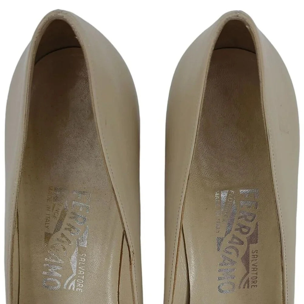 Salvatore Ferragamo Italy Beige Yellow Leather Dress Shoes Womens 8.5 AAAA Heels - Picture 8 of 11
